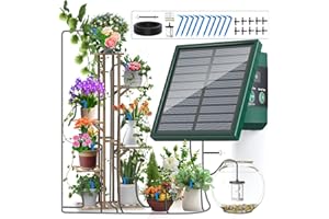 TRJZWA Sistema de Riego Solar con 300 Programas de Riego, Kit de Riego Automático Programador de Riego Solar para Macetas de Interior y Exterior con Manguera de 10M y 10 Puntas de Goteo