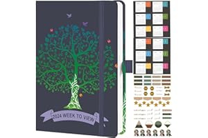 Dzhzal Diary 2024 A4 Week to View from January 2024 to December 2024 with Calendar Stickers, 8.5''x11'' Appointments Faux Leather Cover, Elastic Closure, Back Pocket, Pen Loop
