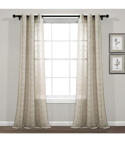 Lush Decor Tende Trasparenti A Righe Beige - 2 Pannelli 213x96 Cm, Con Occhielli, In Poliestere, Per Soggiorno E Camera - 2