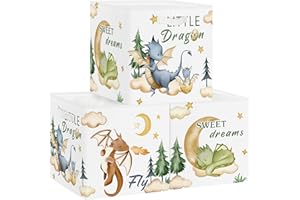 Clastyle Lot de 3 Boite Rangement Tissu Dinosaures Cube de Rangement Pliable Adolescent Panier Kallax pour Salle de Bain,Dragon,30x30x30 cm