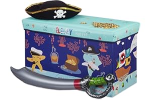 Relaxdays Tabouret Coffre boîte à Jouets Couvercle Pouf Enfant Pliable Rangement trésor 50L, Bleu foncé, 36 x 60,5 x 30,5 cm