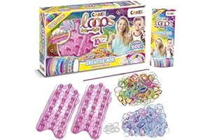 CRAZE LOOPS | Loom Bänder Kreativ Box mit 600 Gummibänder, Verschlüsse, Knüpfboards & Häkelnadel - Kinder Bastelset Halsketten, Ringe und Armbänder selber machen