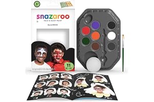 Snazaroo Halloween ansiktsfärgspalettsats för barn och vuxna, 8 färger, 11 st, borste, svamp, guide, vattenbaserad, lätt tvättbar, giftfri, smink, kroppsmålning och fester, för åldrarna 3+