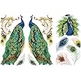 GLOBLELAND 3Pcs Peacock Theme Decor Transfers 6x12 inch Furniture Transfer Stickers Animals Feather Wall Art Decals for Bedroom Living Room Desk Table Decoration