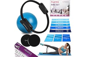 Goocrun Pilates Ring Set Exercice Equipment avec Bandes d'exercice Bands de résistance Set, Pilates Ball, Sliding Disks - Workout Equipment Home Gym Comprend Un Guide de Fitness Complet