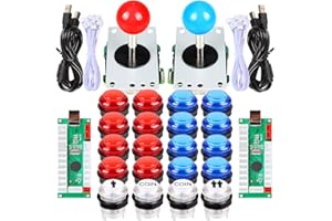 EG STARTS 2 giocatori Arcade Kit fai da te Ricambi 2 adesivi + 20 pulsanti luminosi a LED per Arcade Joystick Giochi per PC Mame Raspberry pi (rosso e blu)