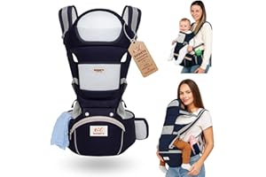 QUIMETS | Marsupio neonato 0-36 mesi ergonomico 6 in 1 – Zaino porta bambino regolabile con seduta removibile, supporto lombare, tessuto traspirante e mussola in omaggio