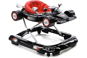 Asalvo HAMILTON Andador bebé, Primeros pasos, Altura 3 posiciones, Sonidos de coche y melodías, Plegable, Frenos stoppers, Ruedas pivotantes, Luces, A partir de los 6 meses, Carga máxima 12 kg, Negro