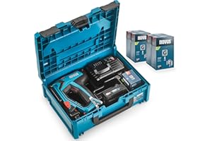 ‎NOVUS TOOLS NOVUS TOOLS Akku Tacker J-551 Komplett-Set mit 25.000 Klammern │ metaBOX │ Für Flachdrahtklammern 6-14 mm und Nägel 16 mm │ Kompatibel mit 18V Li-Ion CAS Akku │ Elektrischer Profi-Tacker für Holz