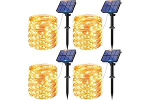 litogo [Lot de 4 Guirlande Solaire Exterieur, 12m 120 LED Guirlande Lumineuse Exterieure Solaire Étanche 8 Modes Décoration Lumière pour Jardin Terrasse Cour Maison Noël Mariage Fête Blanc chaud
