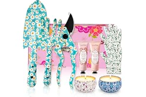 LUSTWIETA Gardening Gifts For Women, Gardening Hand Tool Kits, Trowel, Fork, Scissors, Gloves, 2 Hand Cream, Candles, 30 40 50 60 Birthday Gifts for Women, Mum Birthday Presents