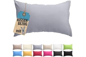 QOOLTEX Kissenbezug 60x80 cm Grau mit verdecktem Reißverschluss - Baumwolle Kissenhülle Uni, Waschbar, Atmungsaktiv Mischgewebe Kopfkissenbezug (85% BW - 15% Poly)