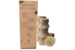 EPLANITA Cabezas de Cepillo de Repuesto (Paquete de 8) para Cepillo de bambú para Platos, recargas de cerdas de sisal, Fibras de Cactus de Agave, fregadora de Cocina sostenible, Lavado sin plástico
