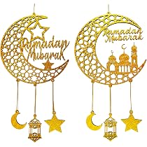 Ramadan Holztisch-Deko, 3-teilig, Schwarz-Gold, Mit Aufschrift 'Ramadan Mubarak', 'Eid Mubarak' & 'Ramadan Kareem'