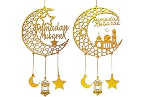 BAEIDO 2 decorazioni da appendere per Ramadan Mubarak, cartello in legno da appendere per la casa, la porta, la decorazione da parete, novità cava, stella, luna, castelli, ornamento per feste islamiche