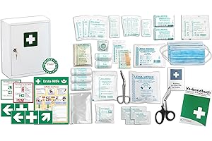 ‎WM-TEAMSPORT Erste Hilfe Schrank-Medizinschrank-Verbandschrank (300x140x370) -Komplettpaket- Füllung nach AKTUELLER DIN/EN 13157 (Betriebe) + viele Extras INKL. Verbandbuch + Aushang + Folienaufkleber