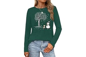 tiorhooe Christmas Long Sleeve Shirt for Women Cute Snowman Shirts Xmas Crewneck Long Sleeve Tops