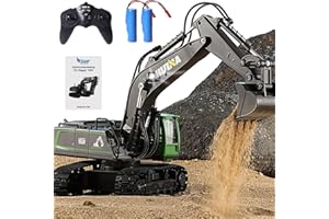 PENGBU RC Koparka dziecięca, 1:18 koparka zdalnie sterowana, 11-kanałowa koparka zdalnie sterowana z metalową łopatą i światłem LED, zabawka dla chłopca 4 5, 6, 7, 8+ lat, prezent urodzinowy dla dzieci