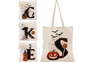 GENERIC Halloween Initial Tote Bags Gifts for Girl Boy - 15"x16" Personalised Trick or Treat Bag Pumpkin Party Canvas Shoulder Bag C1