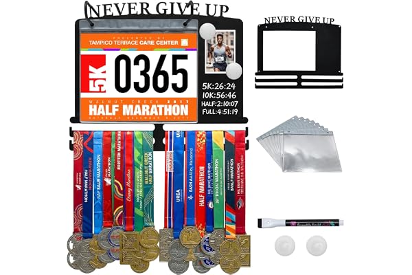 CASDUCT Maratonmedaljställ, 35 x 28,5 cm, Väggmonterat ställ för förvaring av medaljer och startnummer, inkluderar en whiteboardpenna och magnetiskt fäste