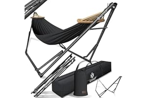 KESSER Hamaca Vill con marco de metal, plegable, ajustable, estable, para interior y exterior, con bolsa de transporte + bolsa, para hamaca de camping, jardín, piscina, balcón, terraza