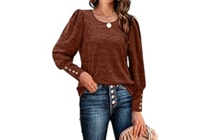 Aokosor Long Sleeve Tops Women Puff Sleeve Jumpers Ladies Lightweight Loose Sweatshirt