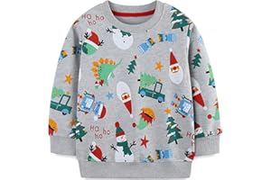LANGUBABY Sudaderas Niño Dinosaurio Navidad Sweatshirt Manga Larga 100% Algodón Camiseta sin Capucha para Niños 1-7 Años
