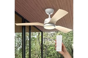 Mellerware - Ventilateur de plafond extérieur avec lumière Brizy Bright Outdoor 45 W | IP24 | Ultra silencieux | 6 vitesses | fonction été/hiver | 3 pales | minuterie | LED | télécommande
