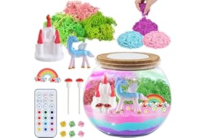 OSDUE Prezenty z jednorożcem dla dziewczynek, świecący zestaw terrarium z jednorożcem dla dzieci, zabawki, prezent, prezent urodzinowy dla dziewcząt w wieku 4, 5, 6, 7, 8-12 lat, DIY, zestaw