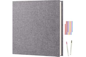Boic Self Adhesive Photo Album Magnetic Scrapbook 40 pages, Linen Vintage Scrap Book Memory Book, Birthday Gifts Wedding Anniversary Presents (Grey)