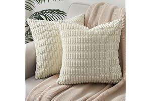 Topfinel Cream Cushion Covers 45cm x 45cm,Corduroy Decorative Fluffy Pillows Cases,Cushions Cover 18x18 inches with Invisible Zipper for Sofa Bed Livingroom Bedroom,Pack of 2