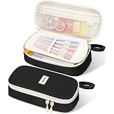 SUNEE Large School Pencil Case with Compartments, Multipurpose Pencil Case for Girls, Boys, Teens, Women, Men, Black/White, M