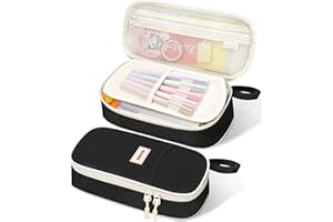 SUNEE Federmäppchen mit großer Kapazität, Ästhetische Mäppchen mit Fächern und Griff, Tragbare Federtasche und Federmappe für Schule, Büro, Mädchen, Jungen, Teenager & Erwachsene, Schwarz