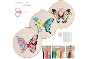 VynyQoo 3pcs Kit Ricamo Principianti di Farfalla, Ricamo Starter Kit, Embroidery Kit per Adulti e Principianti con Telaio da Ricamo Fili e Attrezzi da Ricamo, Set Ricamo per Artigianato fai da te