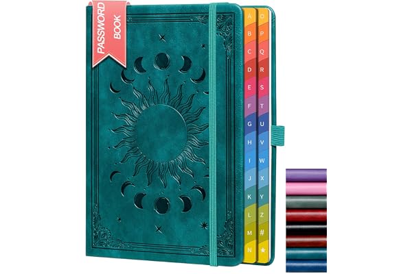 Carnet de mot de passe avec onglets alphabétiques colorés, couverture rigide, collecteur de mots de passe Internet pour les logins d'adresses