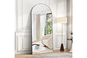 BONEWEI Arched Full Length Mirror, 179x65cm Full Body Free Standing Mirrors Black Aluminium Frame, Large Floor Mirror Standing Hanging or Leaning Against Wall for Bedroom, Entry, Living Room