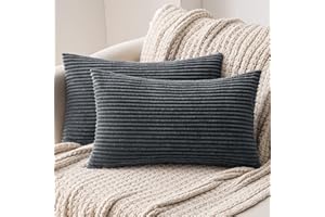 MIULEE poszewka na poduszkę, kwadratowa solidna poszewka na poduszkę na sofę, krzesło, kanapę, do sypialni, salonu, dekoracyjna poszewka, pasiasta tkanina sztruksowa, 30 x 50 cm, 2 szt., szare