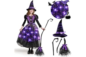Spooktacular Creations Light Up lila Hexe Kostüm mit Hut für Mädchen, Tollders für Halloween Hexe Kostüm Dress Up