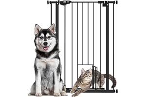 PawHut Cancellino per Cani Regolabile con Porta Piccola e Montaggio a Pressione, Barriera per Cani con Chiusura Automatica, 74-80x104.1 cm, Nero