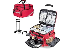 Trunab Sac Médical à roulettes avec Chariot Amovible, Sac à roulettes pour Infirmière avec Séparateurs Amovibles, Sac de Secours Vide pour Médecins, Professionnels EMS, Rouge