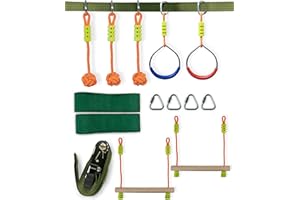 ‎HOQ HOQ Hangel Parcour Ninja Slackline Set with 10 m Slackline, Ropes, Handles & More Training Accessories - Garden Parkour - Outdoor Climbing Playground