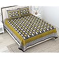 RajasthaniKart® Pure 100% Cotton Double Bed Sheet with 2 Pillow Covers (Bedsheet for Double Bed Cotton, Grey Small Booty Jaipuri, King Size,5301)| H603 | 144 TC