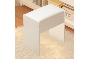 BlitzpsX Sminkbordspall vit, stoppad sittpall för sminkbord, modern pall av trä för sovrum och toalettbord, pianopall, 43 x 40 x 24 cm