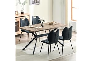 LEWE Esszimmergruppe Esstisch mit 4 Stühlen, 140 x 80 x 76 cm Rechteckig Esstisch aus Holz mit 4 Esszimmerstühle mit Hohe Rückenlehne, Schwarz Eisenbeine, für Küche Esszimmer und Wohnzimmer