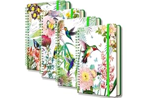 DWIYITTN A5 Spiral Notebook for Women, 4 Pack Hardback Notebook Gift Set 160 Lined Pages Spiral Bound with Elastic Closure for School College Work Home to Write Note Taking