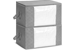 4CONVY Housse de rangement pour linge de lit - Boîte de rangement avec grande fenêtre et poignées de transport - Sac de rangement pliable pour vêtements de oreillers couette avec fermeture éclair