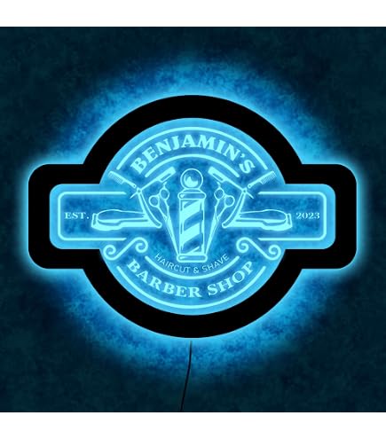 Planzo Barber Shop Neonschild – LED-beleuchtetes Geschäftsschild Für Friseursalon & Studio | 40 Cm, Blau/Rot, 5V USB