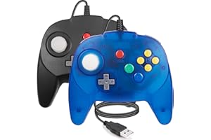 miadore 2 Pack USB Controller für N64 Spiele, kabelgebundene USB N64 Gamepads für Windows PC/Mac/Raspberry Pi/Switch (Schwarz + Blau)