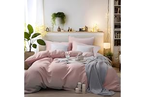 MOHAP Bedding Double Duvet Cover Set 3 PCS Plain Brushed Microfiber Bedding 1 Duvet Cover with 2 Zippers and 2 Pillowcases Pink