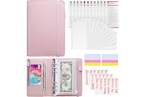 Mymazn Classeur Budget A6, Classeur Enveloppe Budget, Budget Planner Français avec 12 PVC Pochette Budget Zippées, Feuilles Budget & Autocollants de Catégorie en Or Rose, Carnet Budget (Rose)
